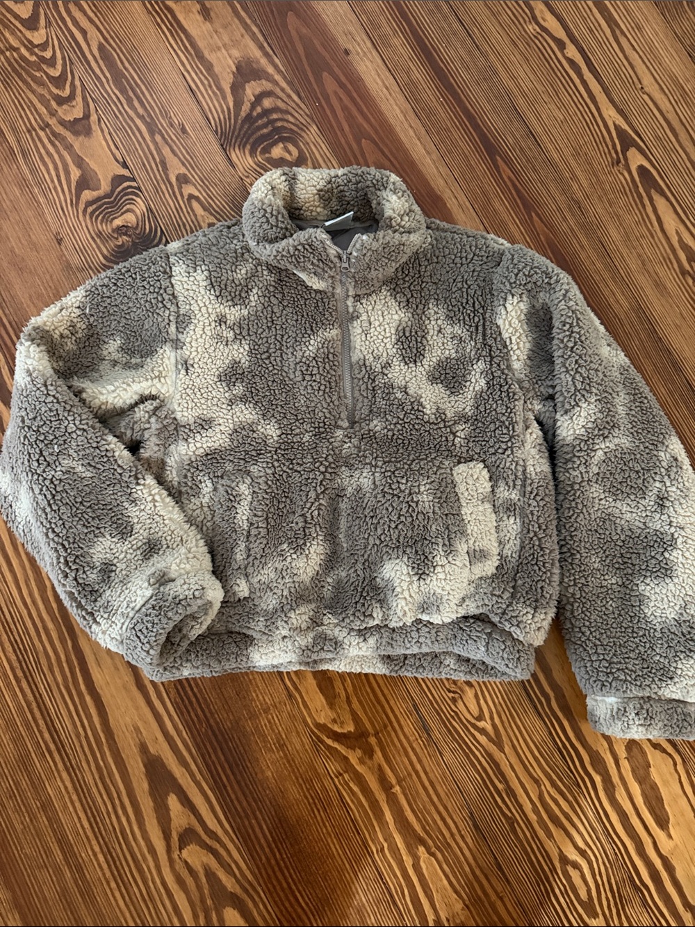 Women’s Cozy Sherpa Pullover Sweater - Taupe & Cream